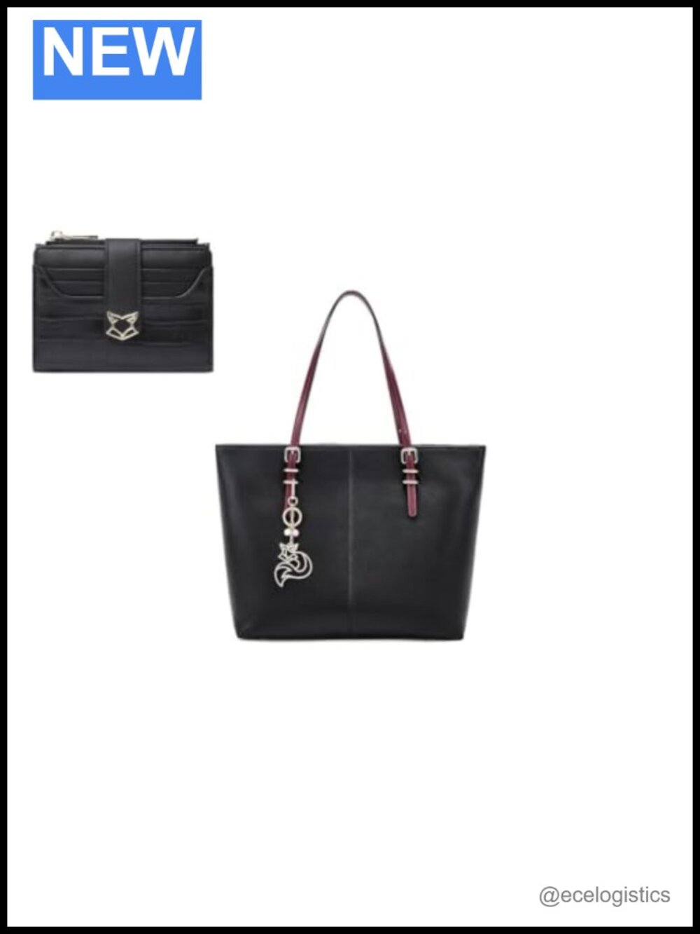 Genuine Leather Tote Bag with Small Wallet